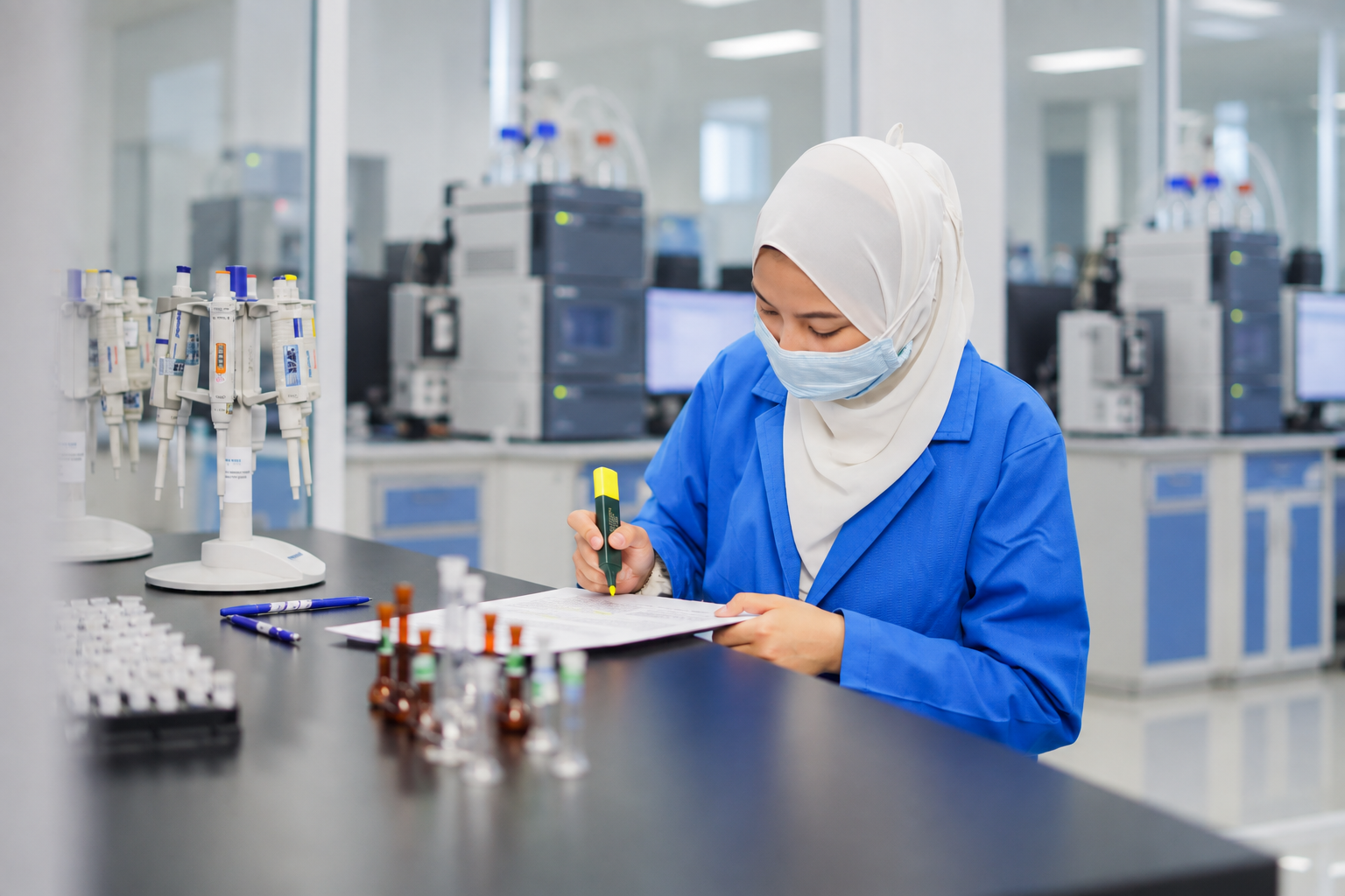Focused Scientist Highlighting Lab Notes.png